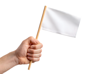 Surrendering Gesture A Hand Holding a White Flag on a Stick Against a Black Background Signifying Defeat