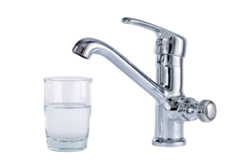 Water Tap and Glass of Water Isolated on Transparent Background