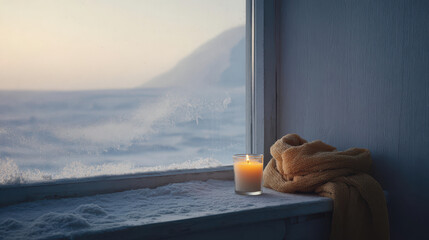 beautifully frosted window adorned with intricate icy patterns casting delicate shadows