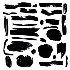 Collection of diverse hand-drawn black ink brush strokes and shapes