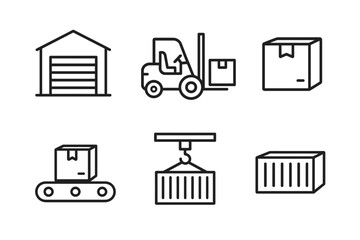 Warehouse operations: forklift, conveyor, and shipping icons