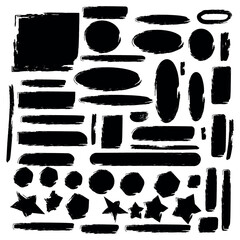 Grungy brush strokes collection, diverse shapes design elements