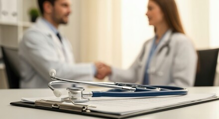 Obraz premium Professional Healthcare Consultation Between Male Doctor and Female Patient in Medical Office Setting