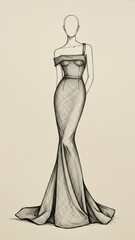 Fashion Sketch of Elegant Mermaid Evening Gown Illustration