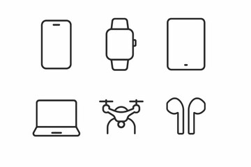 Icon set of smartphone, smartwatch, tablet, laptop, drone, and earbuds