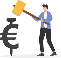 The euro currency exchange rate fall fails to break flat marketing business concept web vector illustration.

