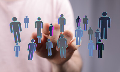 Abstract business concept. Hand with digital figures representing community, connection, global network and lea