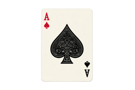 Ace of Spades Playing Card With Intricate Design on Transparent Background