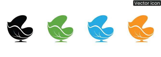 Discover versatile modern abstract chair icons in black, green, blue, and orange. Elevate interior design or furniture branding projects with these sleek, stylish options.