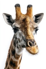 Fototapeta premium Close up portrait of a giraffe on white