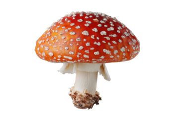 Red toadstool with white dots isolated on transparent backdrop
