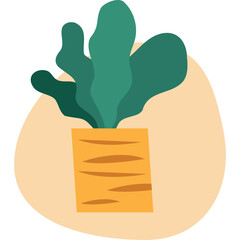 Minimalist Illustration Of A Potted Plant With Green Leaves In A Textured Orange Pot On A Soft Peach Background