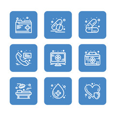 Health Care and medical icon set collection. Vector icon illustration