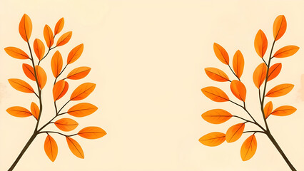 Orange Autumn Leaves Frame – Beige Background with Copy Space