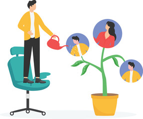 Growing knowledge or innovative idea, developing creativity for succeeding business or career growth, team development concept.

