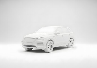 Fototapeta premium A pristine white clay model of a modern suv presented in a minimalist studio environment with soft lighting