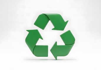 Obraz premium Iconic green recycling symbol with three chasing arrows forming a triangle on a clean white background representing sustainability and environmental conservation