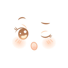 Surprised anime face with wink, blush and open mouth expression