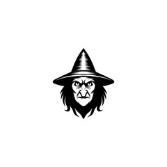 black and white angry witch illustration logo