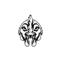black and white hen illustration logo