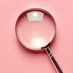 An enlarged glass or magnifying glass on a pink background.
