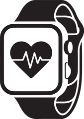 smartwatch heart rate icon silhouette vector illustration. Vector Black silhouettes. with white background