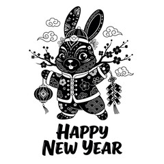 Happy new year traditional chinese rabbit silhouette