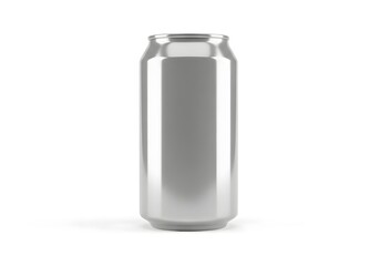 A sleek modern empty silver aluminum beverage can isolated on a clean white background ready for branding and design