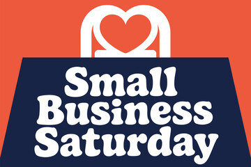 Small Business Saturday logo featuring a heart and shopping bag icon, promoting local commerce and community support.