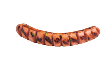 Delicious fried grilled meat sausage, ready to eat. Isolated on white for versatile advertising campaigns, recipe cards, or flyers.