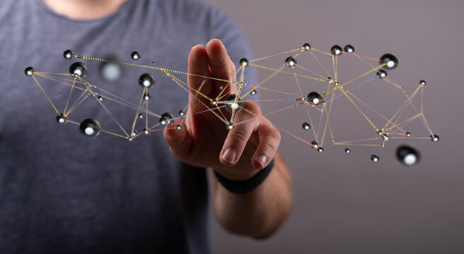 Concept of futuristic network technology with human interaction. Touch and connecting of digital concepts and d