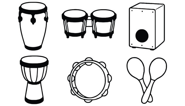Percussion instruments set conga bongo djembe cajon maracas tambourine