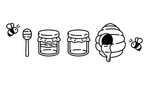 Honey bees and honey jars illustration vector graphic design