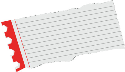 Blank Ripped Lined Notebook Paper with Red Margin with vector illustration