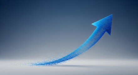 Abstract blue digital arrow accelerating upwards, symbolizing rapid business growth, positive momentum, and financial success.