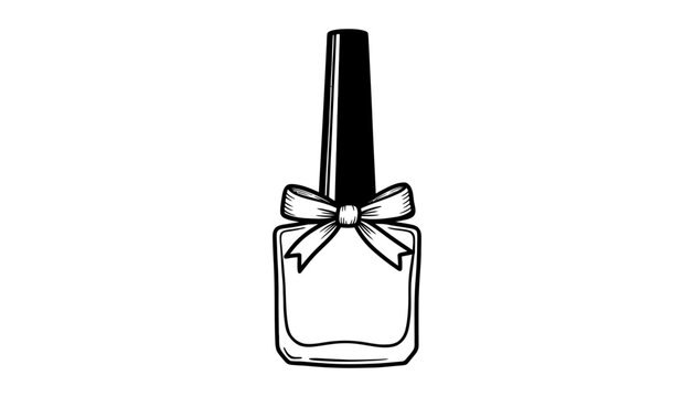 Nail polish bottle with bow vector illustration outline art