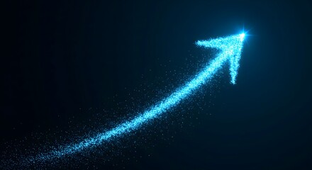 Bright blue glitter particles forming an upward trending arrow, symbolizing business growth, success, achievement, and future progress.