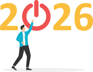 Businessman pushing start button to start up new business in 2026


