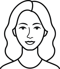 Simple Line Art Portrait of a Smiling Woman with Wavy Hair