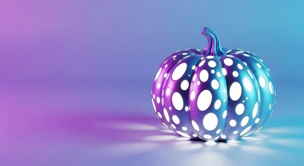 A glowing pumpkin with holes on a blue and purple background, perfect for halloween or fall themed designs and graphics