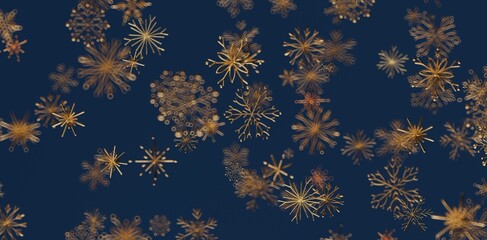 Elegant gold snowflakes floating on a deep blue background. Perfect for Christmas, New Year designs, and winter holiday themes. Captivating seas