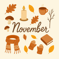 November Autumn Cozy Seasonal Illustration
