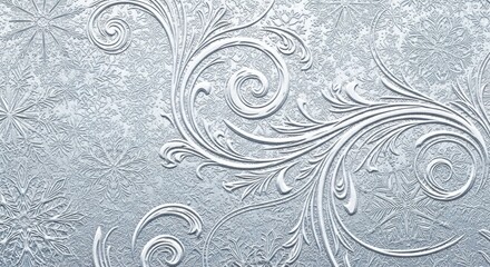 Elegant winter background with embossed floral patterns and snowflake textures
