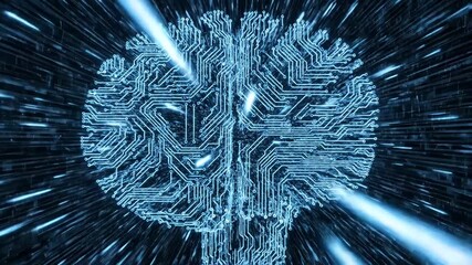Digital brain formed from glowing circuit pathways, symbolizing ai, neural networks and high-speed data processing in a futuristic virtual technology environment - Powered by Adobe