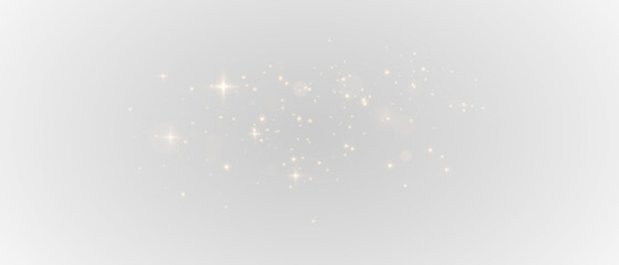 Golden light effect PNG file featuring shimmering glitter, sparkling stardust, golden confetti, and sparkling particles on a bright festive background. Abstract holiday illumination.
