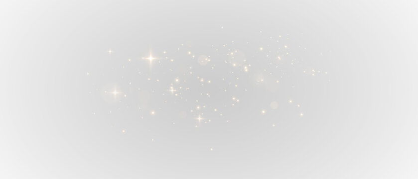 Golden light effect PNG file featuring shimmering glitter, sparkling stardust, golden confetti, and sparkling particles on a bright festive background. Abstract holiday illumination.