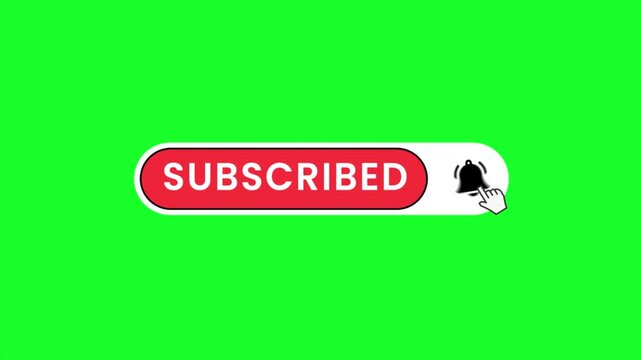 Subscribed Button Animation with Bell, Like, Share and Comment Icons on Green Screen Background