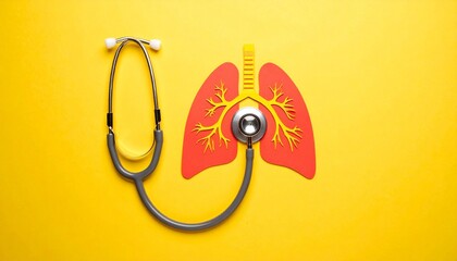 Stethoscope on illustrated lungs over yellow background