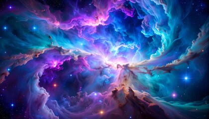 Colorful cosmic nebula with swirling gas and stars