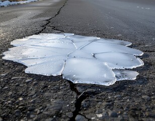 Frozen Water Patch on Asphalt